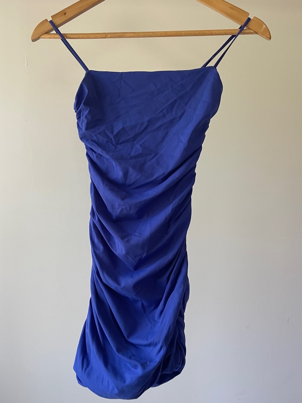 Babaton Cobalt Ruched Spaghetti-Strap Mini Dress Size S
